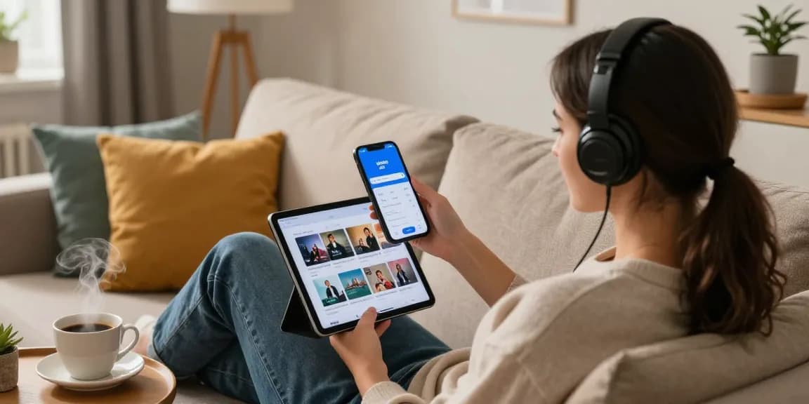 Enjoying the Vidmate APK for seamless video and music downloads in a cozy living room.