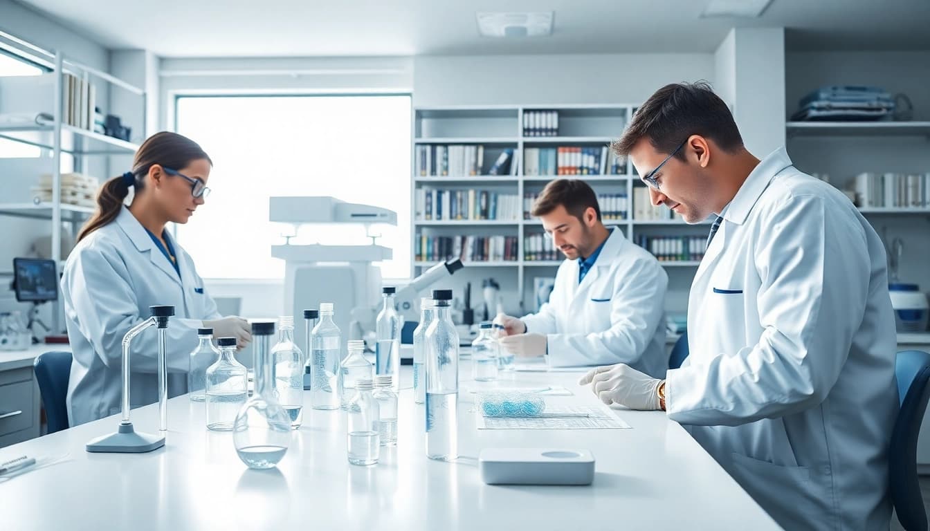 Hydro Research scientists conducting innovative peptide analysis in a modern lab environment.