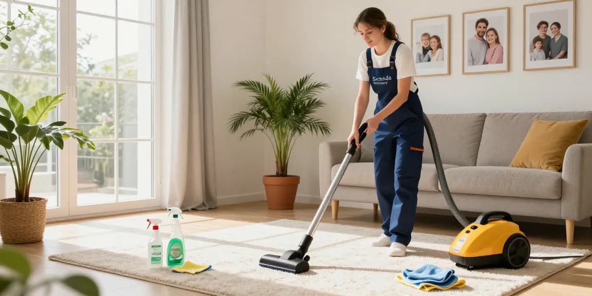Residential cleaning by a professional reinigungsfirma schweiz with eco-friendly products and inviting atmosphere.