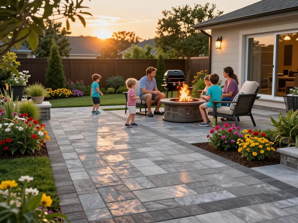Paver companies near me create beautiful outdoor spaces featuring patios and fire pits for family gatherings.