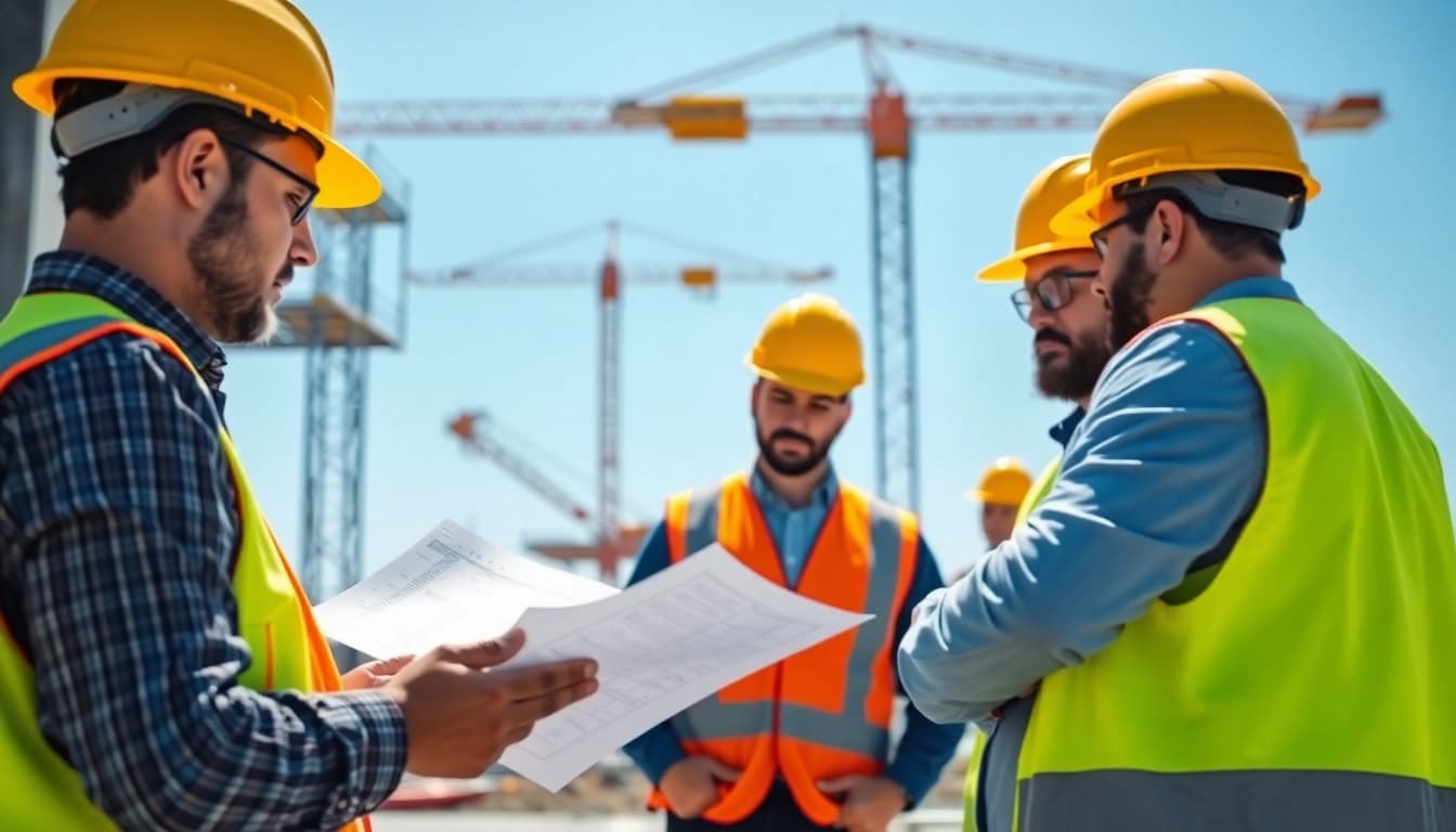 Enhancing construction site safety with professional workers and proper gear visible.