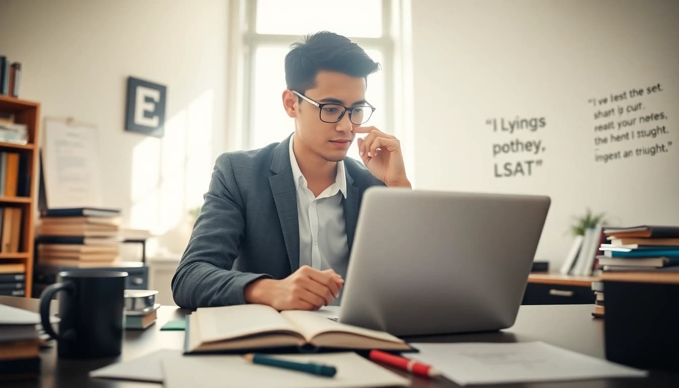 Hire someone to take LSAT for you while studying in a bright, organized workspace.