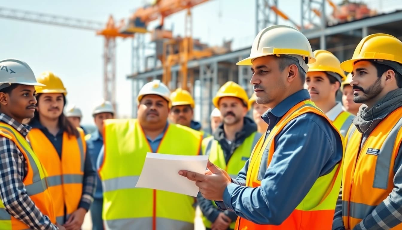 Construction safety training being conducted on-site, illustrating effective safety practices.
