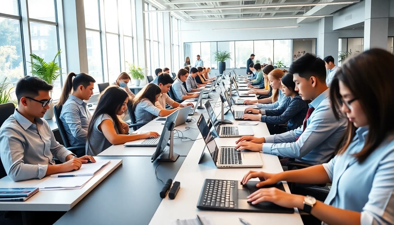 Typing Center professionals collaborating in a dynamic office environment.