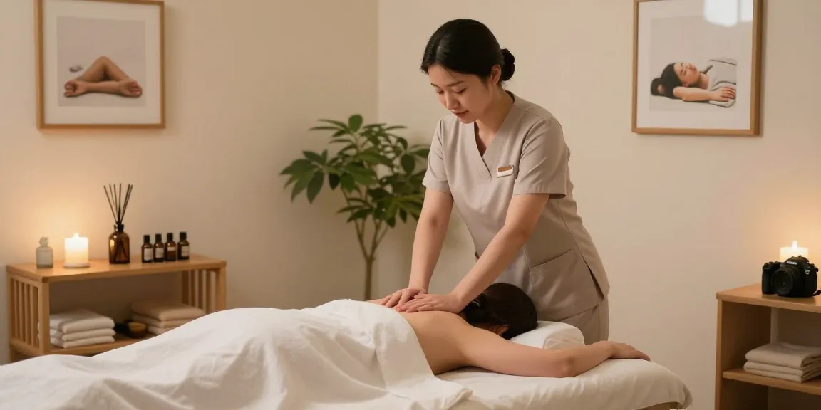 Relaxing 남양주출장마사지 session in a tranquil wellness studio with essential oils and calming ambiance.