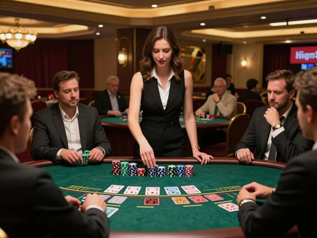 Pemain yang terlibat dalam permainan blackjack di Higgs777, menunjukkan pengelolaan kartu strategis dalam suasana kasino yang elegan.