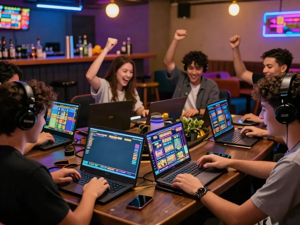 Players enjoying exciting games and slots at Gem88 in a vibrant gaming lounge