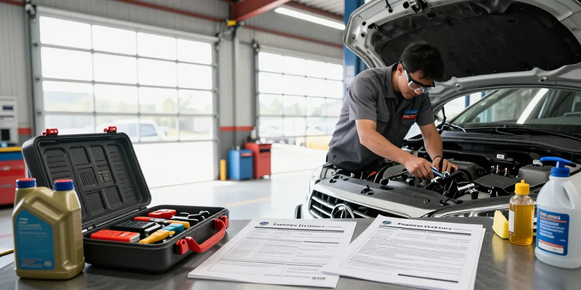 Mechanic discussing what is a vehicle service contract in a professional automotive garage setting.