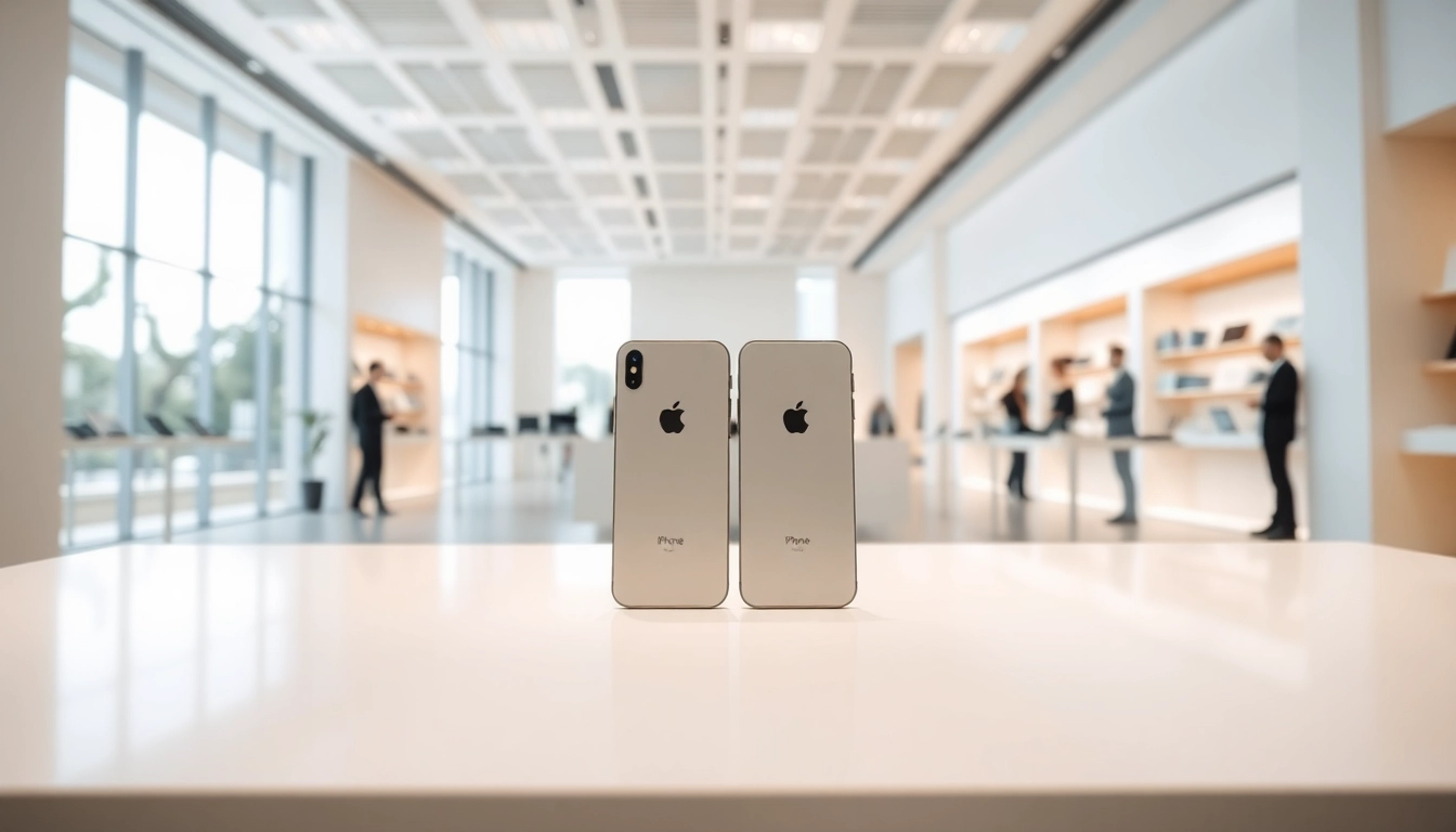 Visualiza Celulares iPhone en una moderna tienda con un ambiente acogedor.