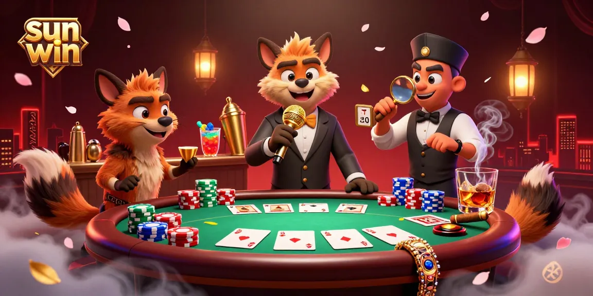Hyenas at sun win casino show with comedian, bartender, and bouncer in dynamic setting.